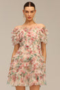 Cassidy Pink Ruffle Floral Print Off Shoulder Dress