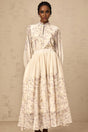 Caterina Floral Blouse and Skirt Set – Frilled Neck – Lantern Sleeves – Pleated Calf - Length Skirt – Lined Design