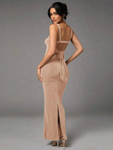 Caterina Maxi Dress - Bodycon Fit - Backless Design - Split Hem