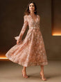 Caterina Midi Dress - V Neck - Flare Sleeve - High Waist - A Line - Elegant