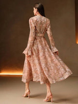 Caterina Midi Dress - V Neck - Flare Sleeve - High Waist - A Line - Elegant