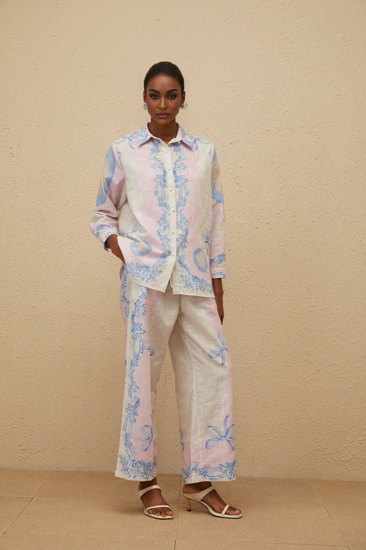 Caterinella Shirt & Trousers Set - Graphic Print - Wide Leg - Buttoned Cuffs