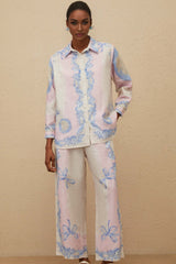 Caterinella Shirt & Trousers Set - Graphic Print - Wide Leg - Buttoned Cuffs