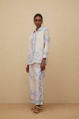 Caterinella Shirt & Trousers Set - Graphic Print - Wide Leg - Buttoned Cuffs