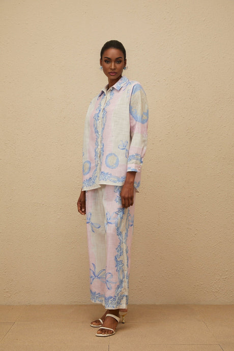 Caterinella Shirt & Trousers Set - Graphic Print - Wide Leg - Buttoned Cuffs