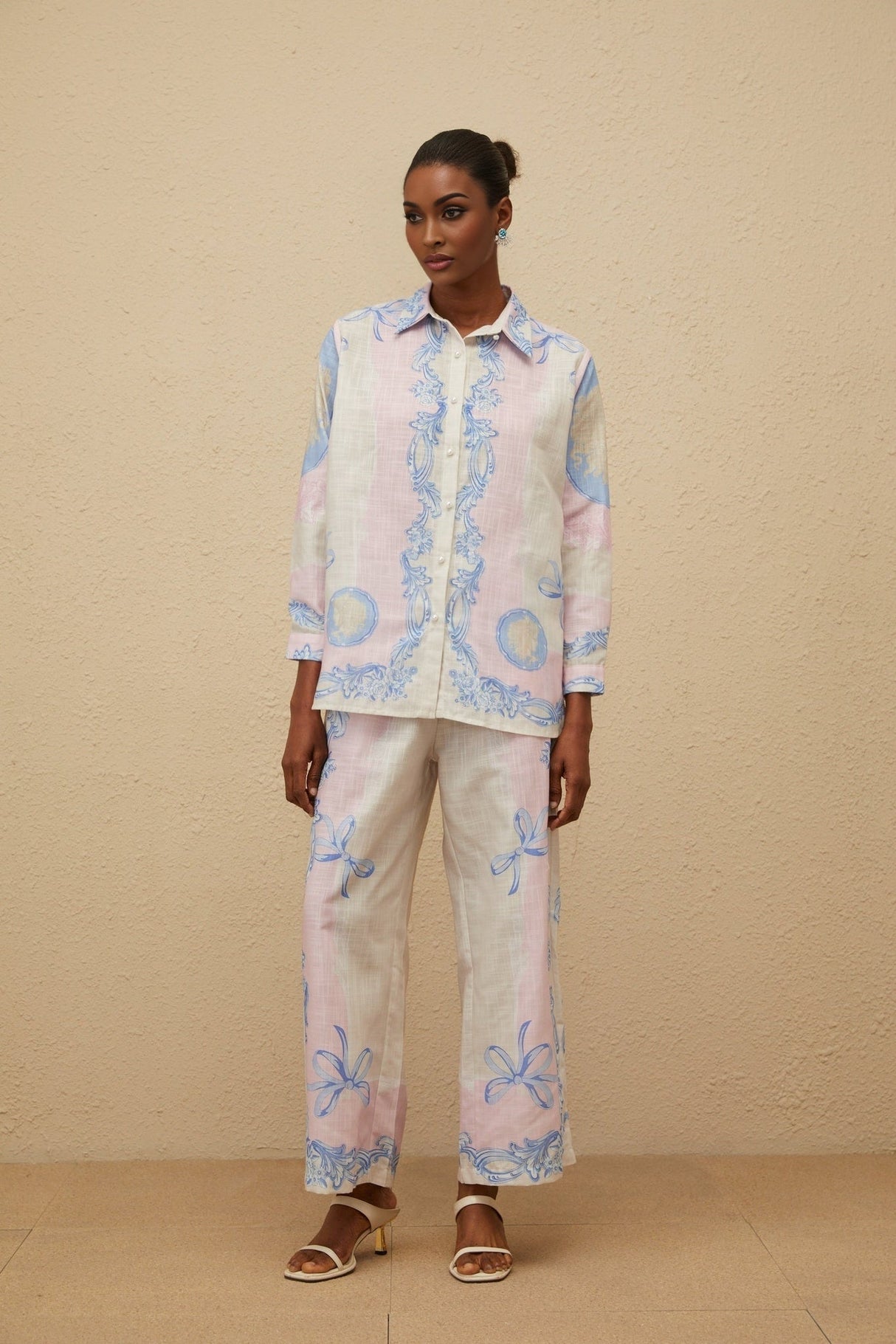 Caterinella Shirt & Trousers Set - Graphic Print - Wide Leg - Buttoned Cuffs