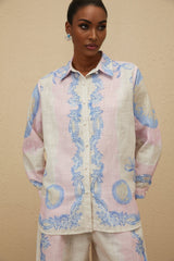 Caterinella Shirt & Trousers Set - Graphic Print - Wide Leg - Buttoned Cuffs