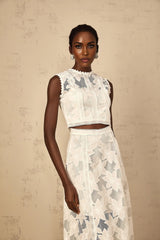 Caterinella Top & Skirt Set White Floral Embroidered Scallop Hem