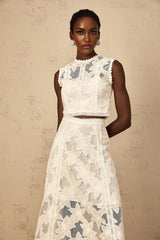Caterinella Top & Skirt Set White Floral Embroidered Scallop Hem