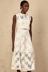 Caterinella Top & Skirt Set White Floral Embroidered Scallop Hem