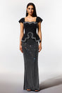 Catherine Black Bandage Peplum Diamond Embellished Evening Dress
