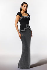 Catherine Black Bandage Peplum Diamond Embellished Evening Dress