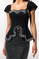 Catherine Black Bandage Peplum Diamond Embellished Evening Dress