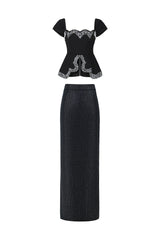Catherine Black Bandage Peplum Diamond Embellished Evening Dress