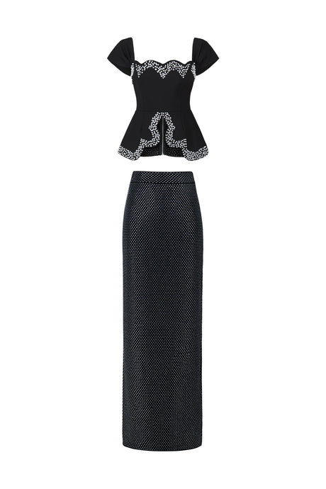 Catherine Black Bandage Peplum Diamond Embellished Evening Dress