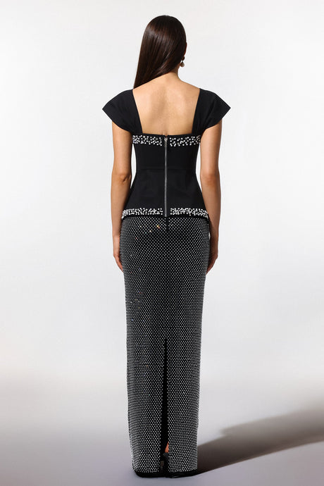 Catherine Black Diamond Embellished Bandage Peplum Dress