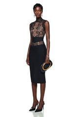 Catherine Black Mock Neck Floral Lace Midi Dress