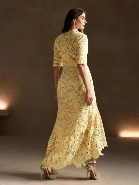 Catherine Catherine Maxi Dress with Floral Lace Design in Yellow