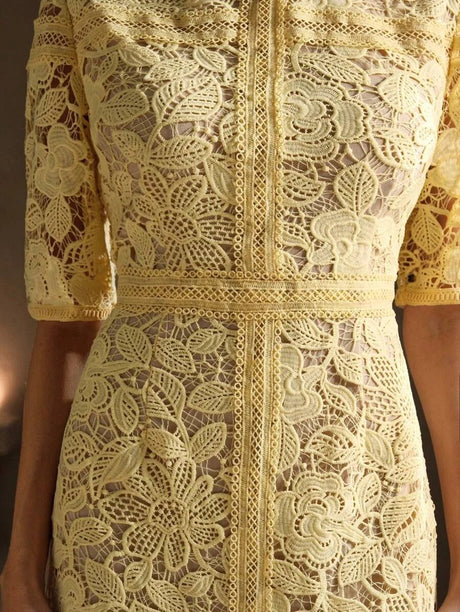 Catherine Catherine Maxi Dress with Floral Lace Design in Yellow