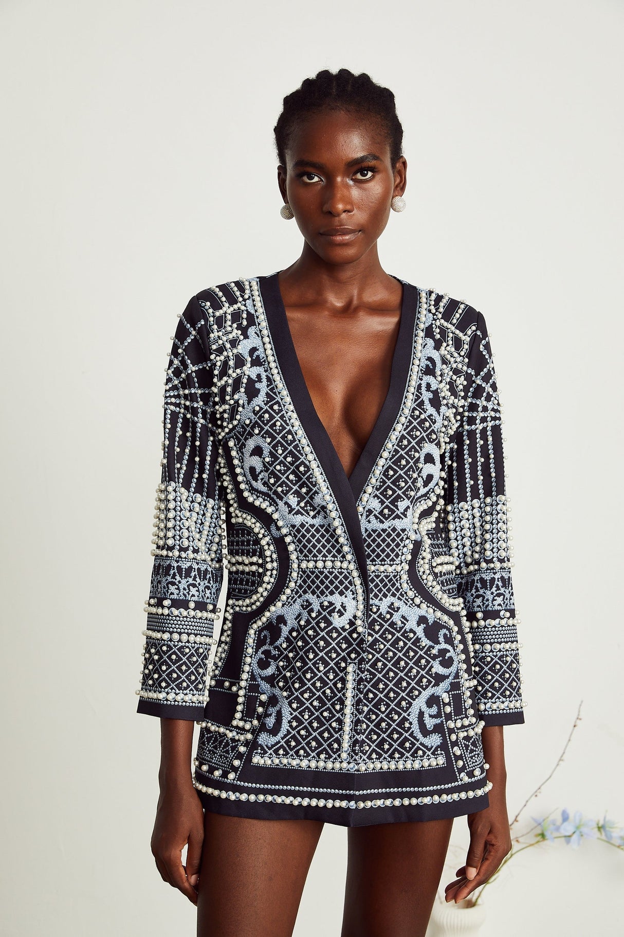 Catherine patternprint Vneck blazer dress