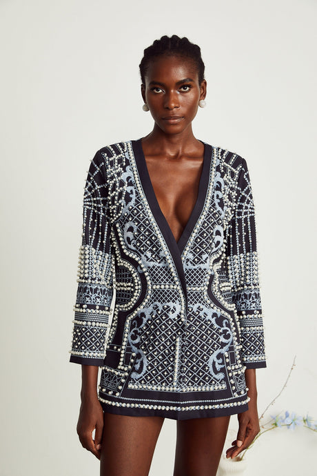Catherine patternprint Vneck blazer dress