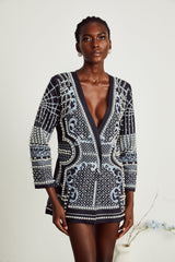 Catherine patternprint Vneck blazer dress