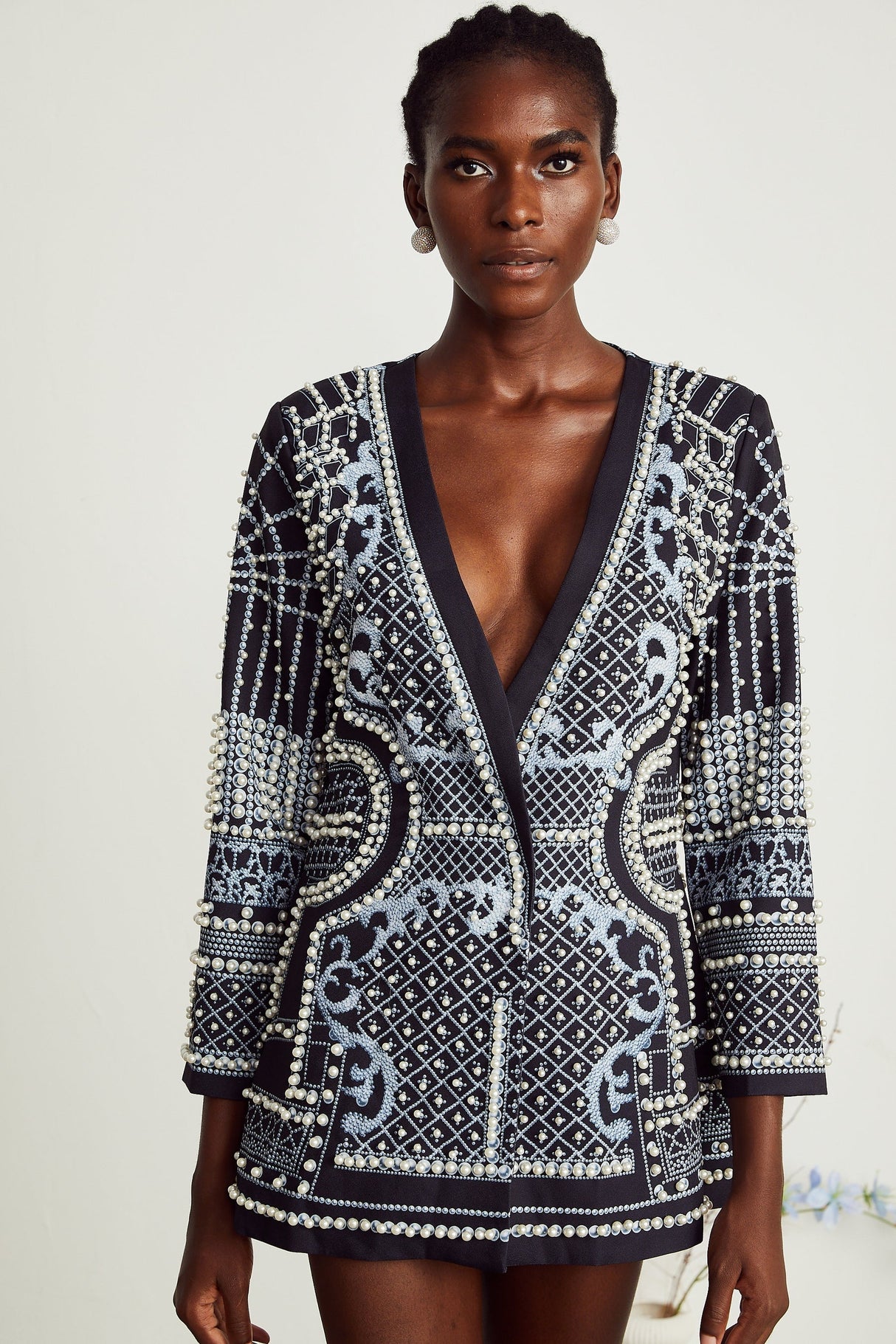 Catherine patternprint Vneck blazer dress