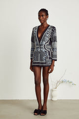 Catherine patternprint Vneck blazer dress