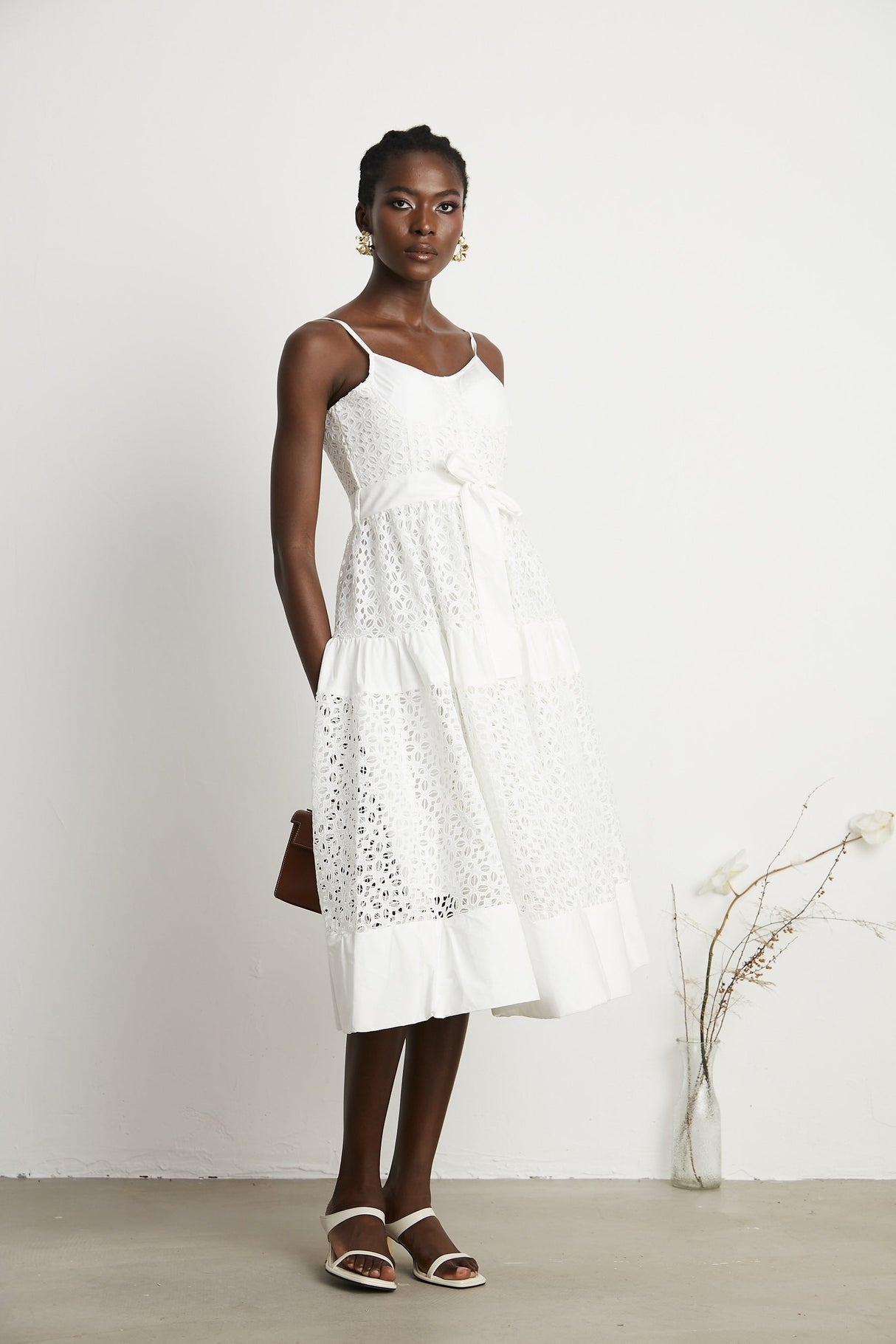 Catriona belted cutout cotton midi dress