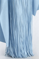 Cayetana Sapphire Blue Fringe Maxi Dress with Cape Effect