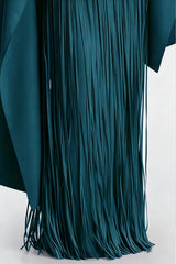 Cayetana Teal Fringe Maxi Dress with Cape Effect