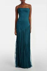 Cayetana Teal Fringe Maxi Dress with Cape Effect