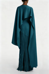 Cayetana Teal Fringe Maxi Dress with Cape Effect