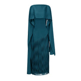 Cayetana Teal Fringe Maxi Dress with Cape Effect