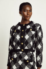 Cécile black argylecheck knit jacket  skirt matching set