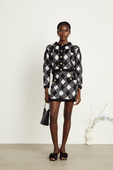 Cécile black argylecheck knit jacket  skirt matching set