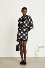 Cécile black argylecheck knit jacket  skirt matching set