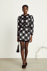 Cécile black argylecheck knit jacket  skirt matching set
