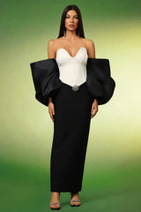 Cecilia Black Off-Shoulder Heart Neckline Fitted Formal Dress