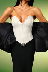 Cecilia Black Off-Shoulder Heart Neckline Gown with Oversized Sleeves