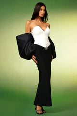 Cecilia Black Off-Shoulder Heart Neckline Gown with Oversized Sleeves