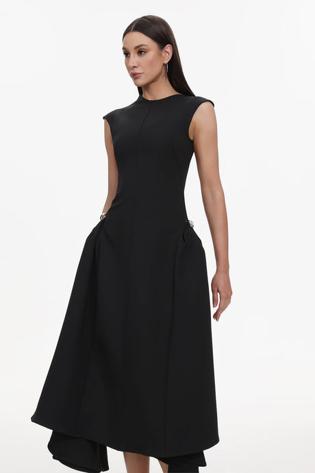 Cecilia Black Sleeveless Maxi Dress with Side Detailing