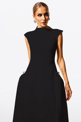 Cecilia Black Sleeveless Maxi Dress with Elegant Silhouette and Side Detailing