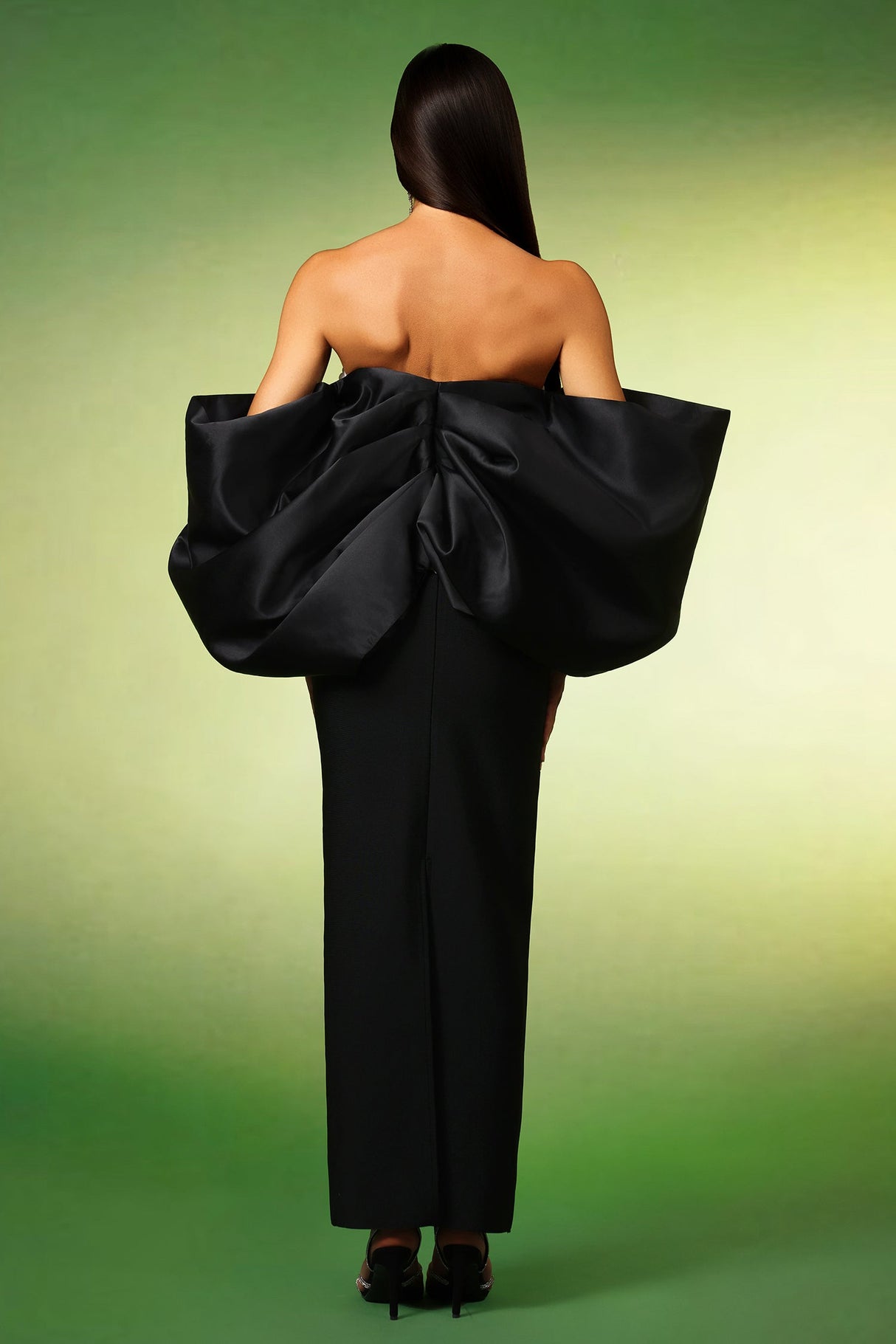 Cecilia Black Off-Shoulder Heart Neckline Formal Gown