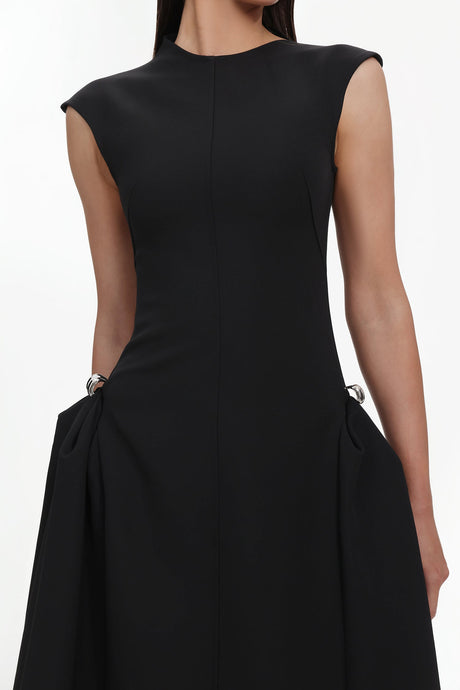 Cecilia Black Sleeveless Maxi Dress with Elegant Silhouette and Innovative Side Detailing