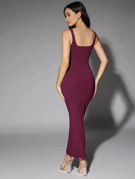 Cecilia Maxi Dress - Square Neckline - Shaped Pencil Hem - Backless Detail - Elegant Style