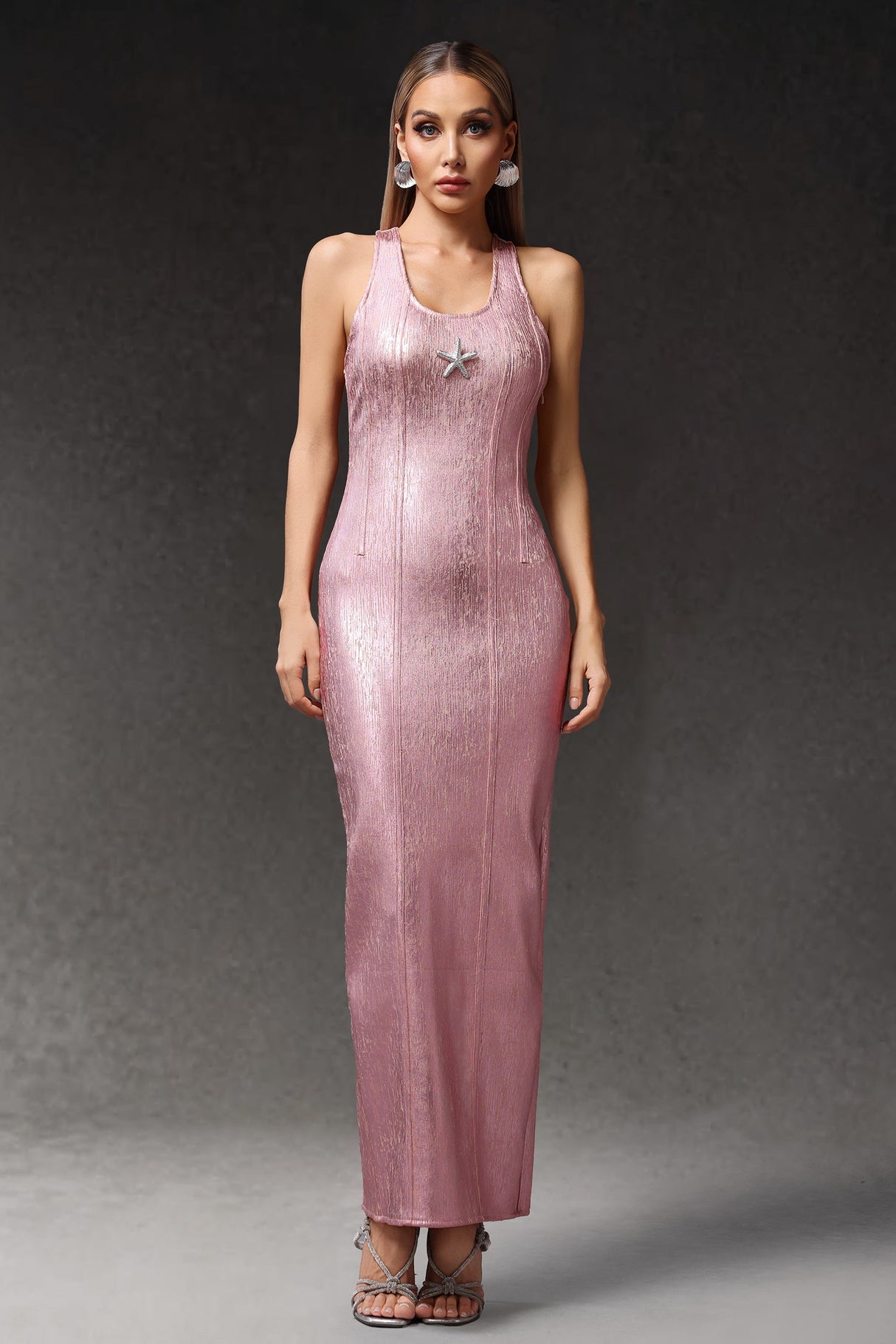 Cecilia Pink Starfish Embellished Evening Dress
