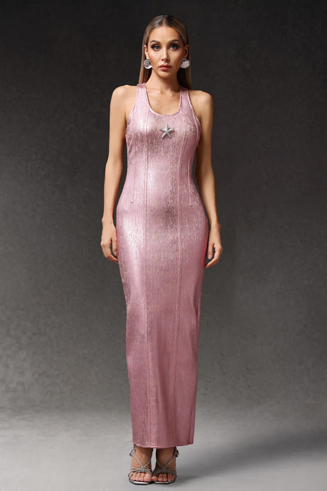 Cecilia Pink Starfish Embellished Evening Dress