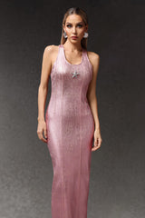 Cecilia Pink Starfish Embellished Evening Dress