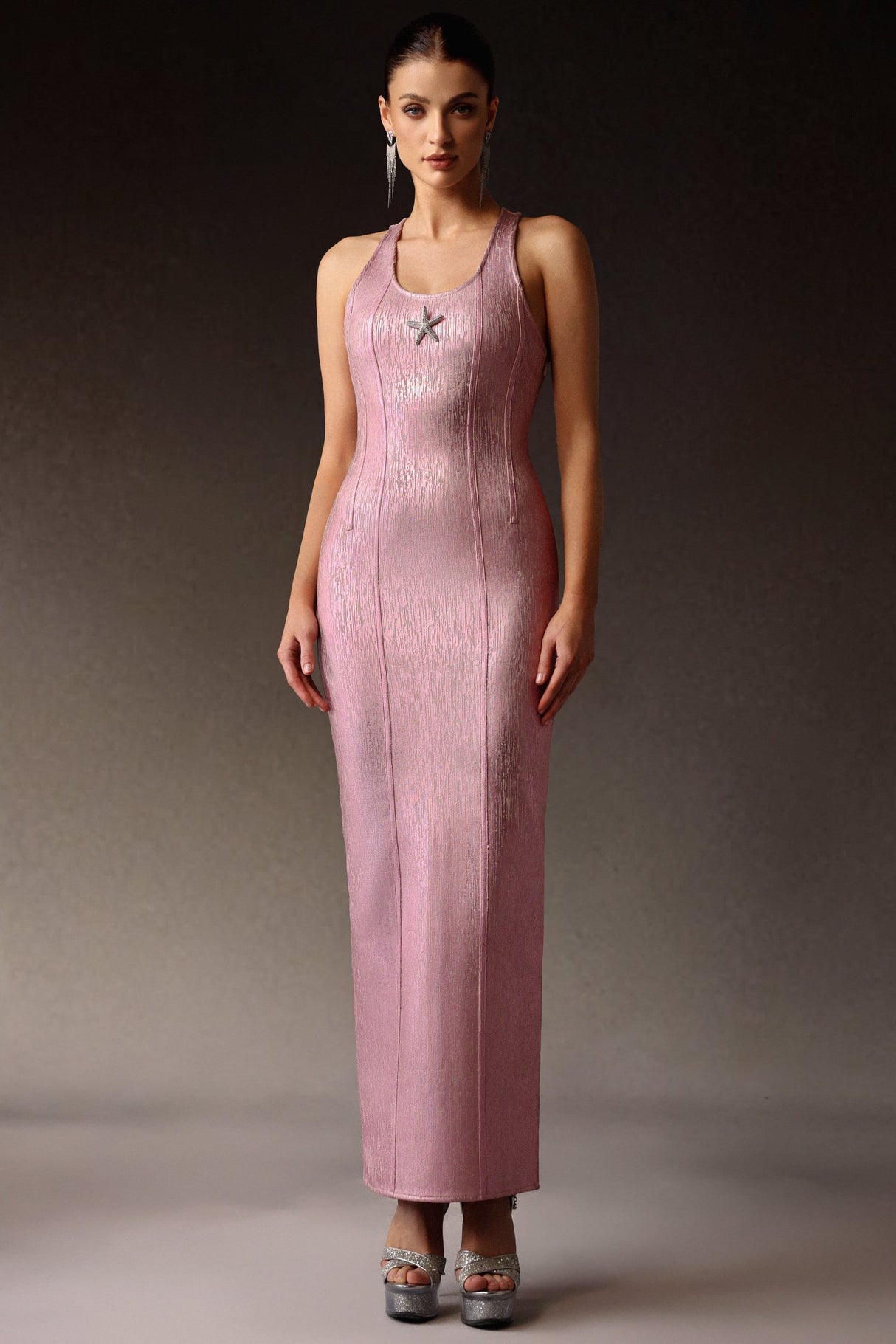 Cecilia Pink Starfish Embellished Evening Dress